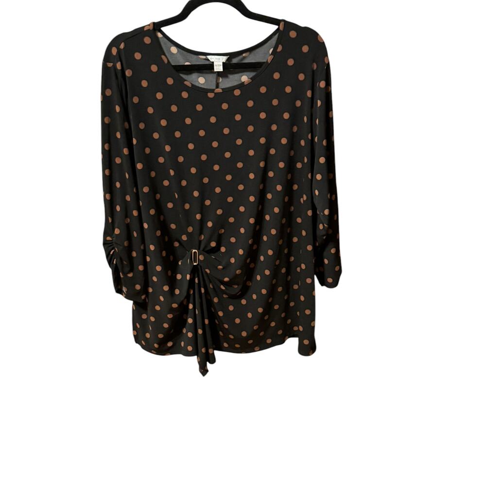 Cato Black and Brown Polka Dots 3/4 Sleeve Round Neck Top Women Size 18/20 W EUC